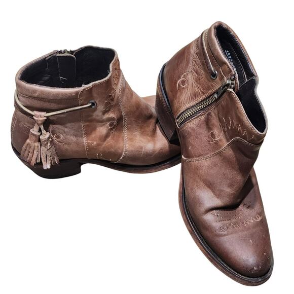 Justin REBA western cowboy boots size 6.5 low ankle booties‎ brown leather - Picture 2 of 10